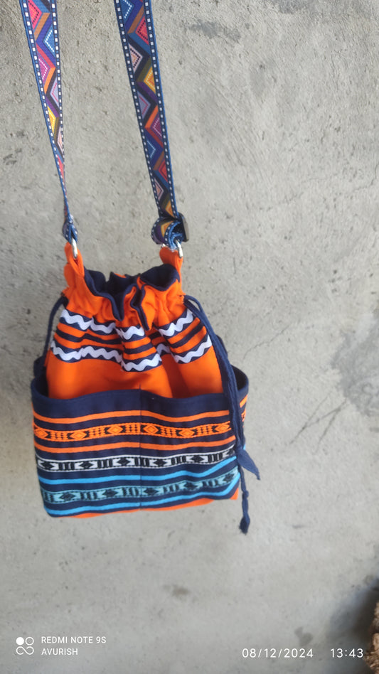 Orange and navy umbhaco slingbag - Inxili