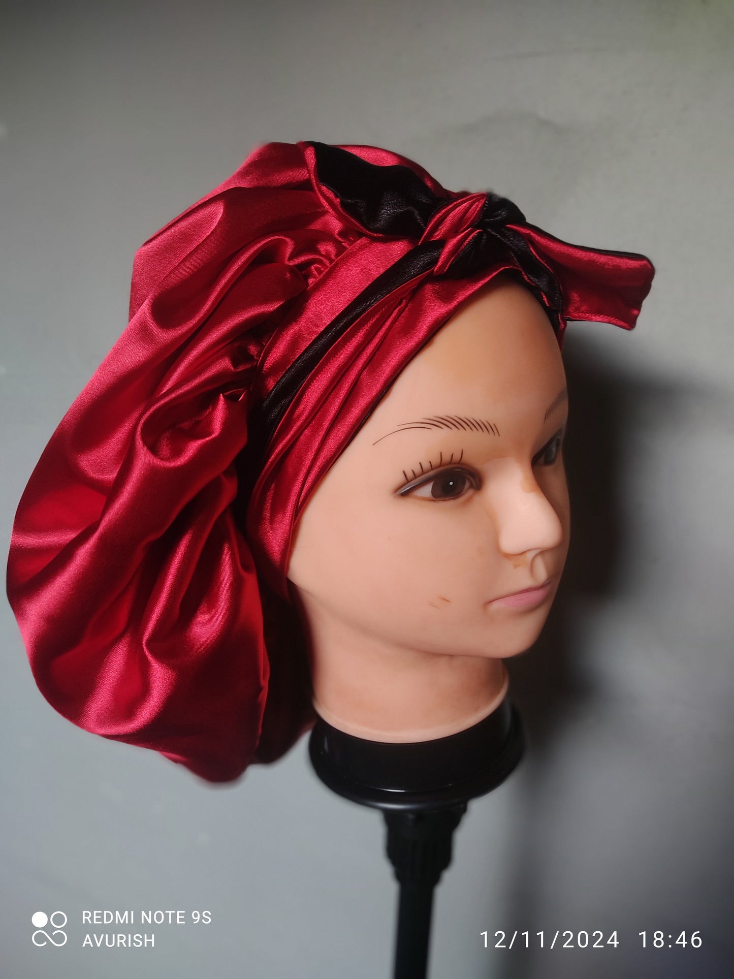 Red and Black Reversible Bonnet