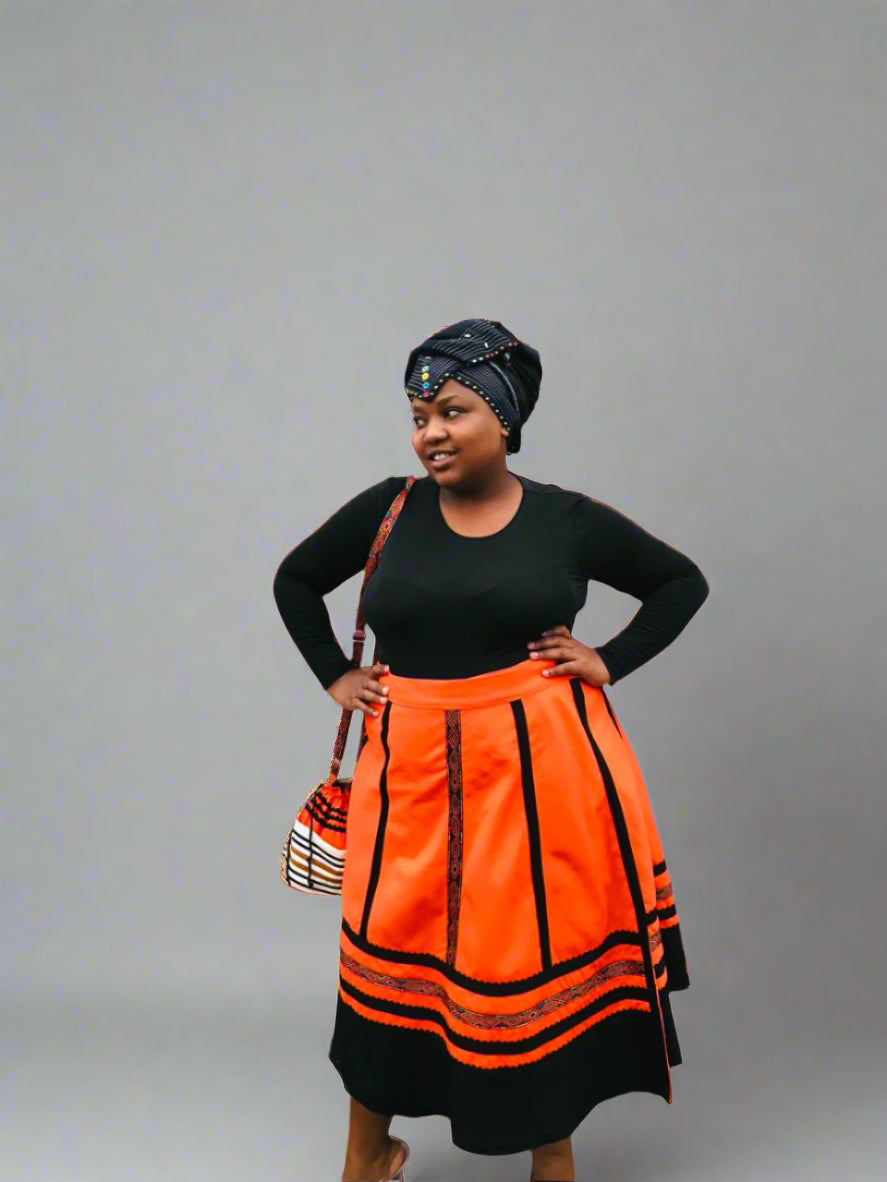 Umbhaco wrap skirt with orange lines