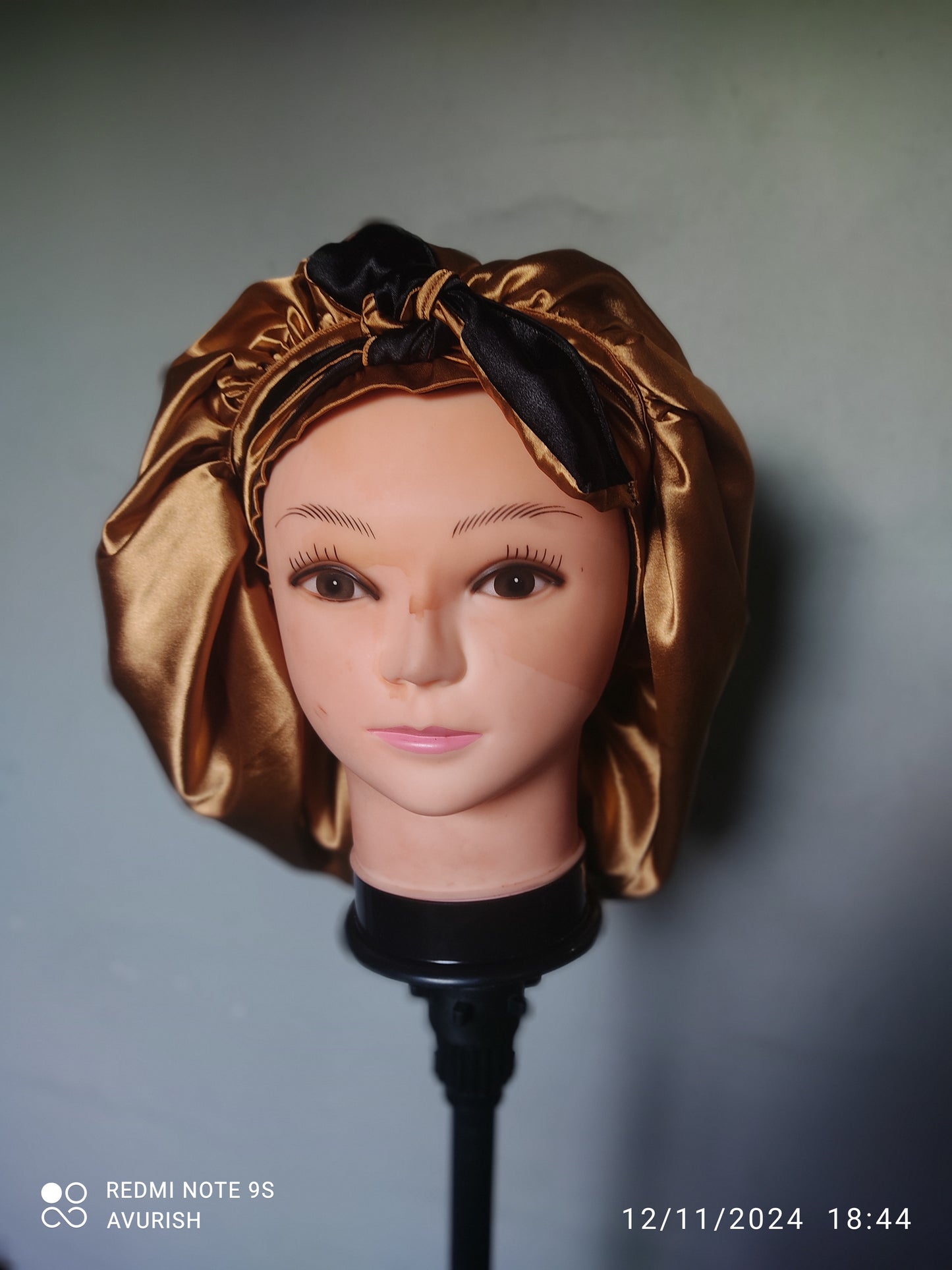 Gold and Black Satin Reversible Bonnet