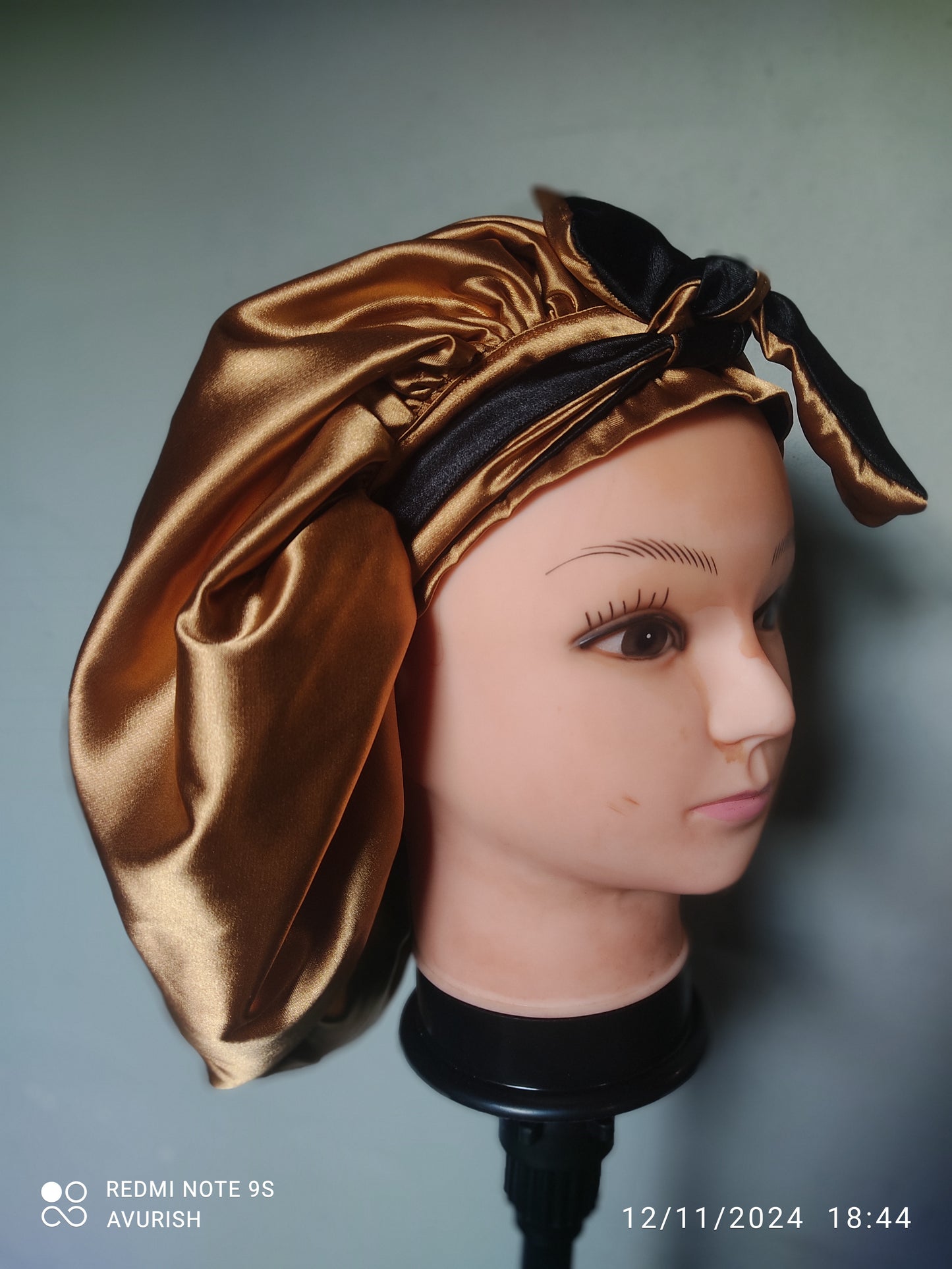 Gold and Black Satin Reversible Bonnet