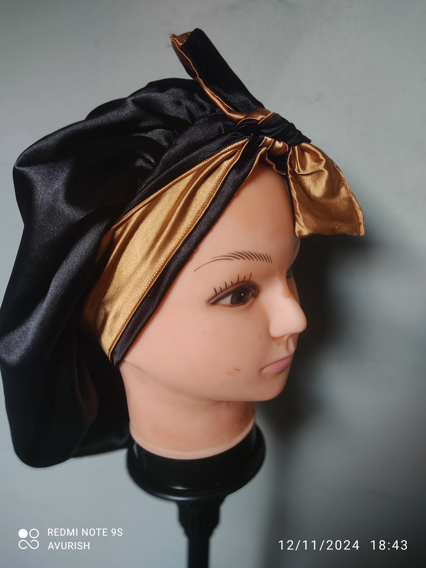 Gold and Black Satin Reversible Bonnet