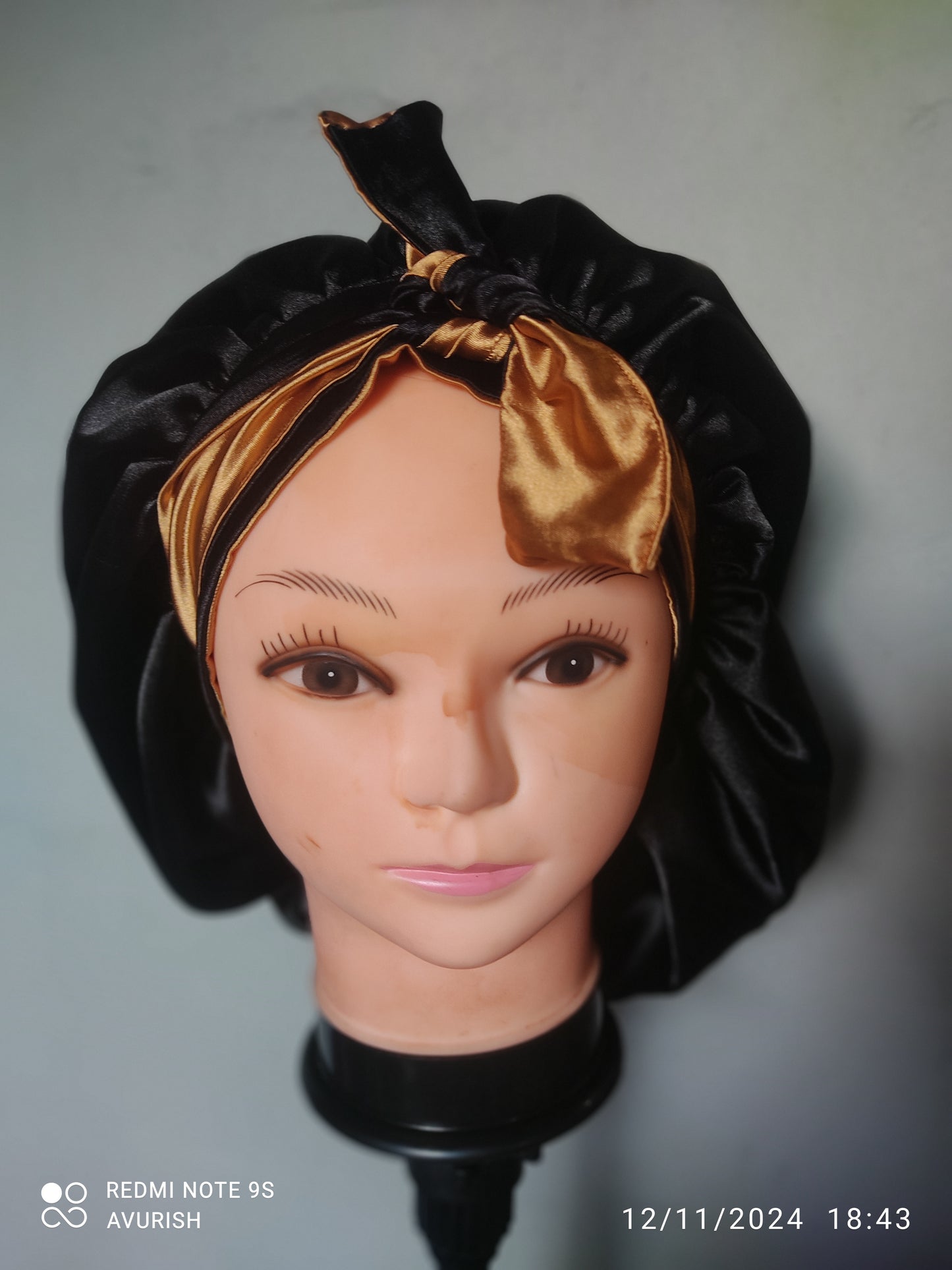 Gold and Black Satin Reversible Bonnet