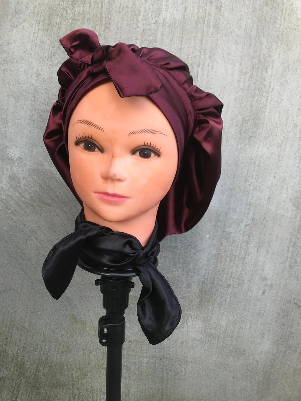 Maroon and Black Satin Reversible Bonnet