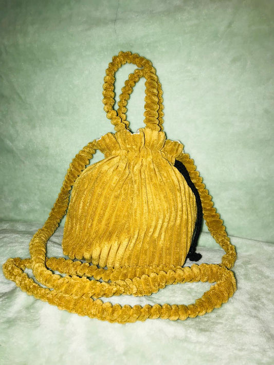 Mustard Curduroy  Drawstring Bag