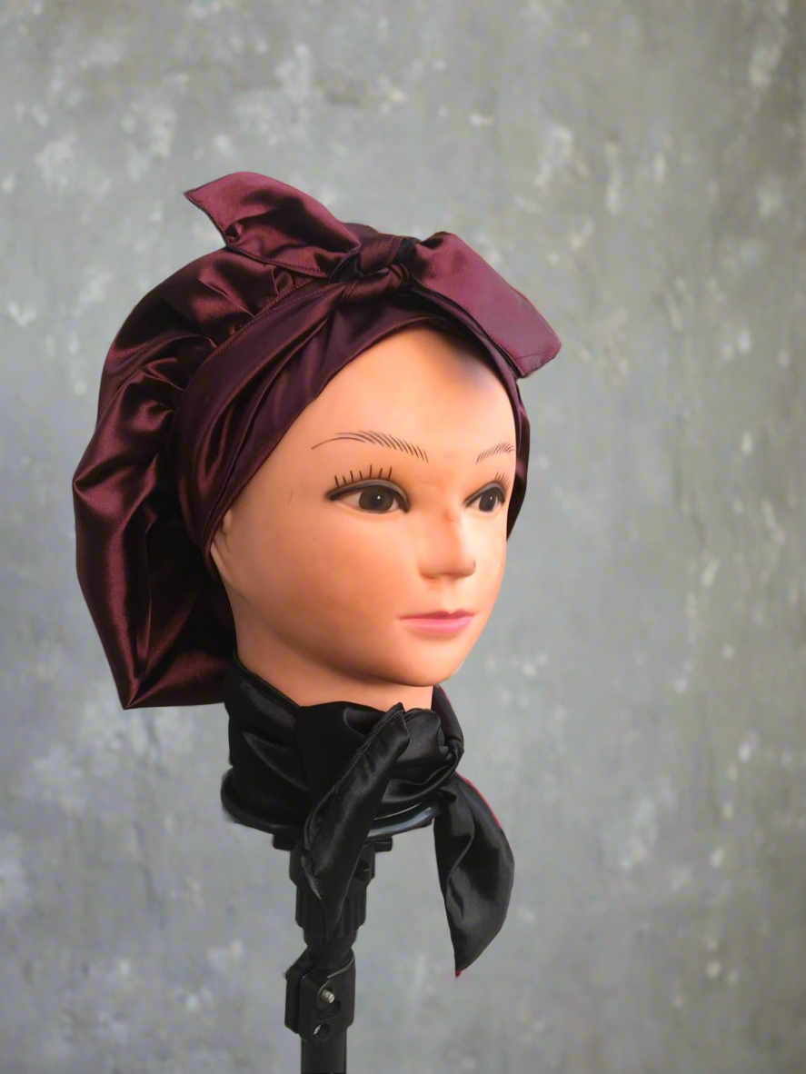 Maroon and Black Satin Reversible Bonnet